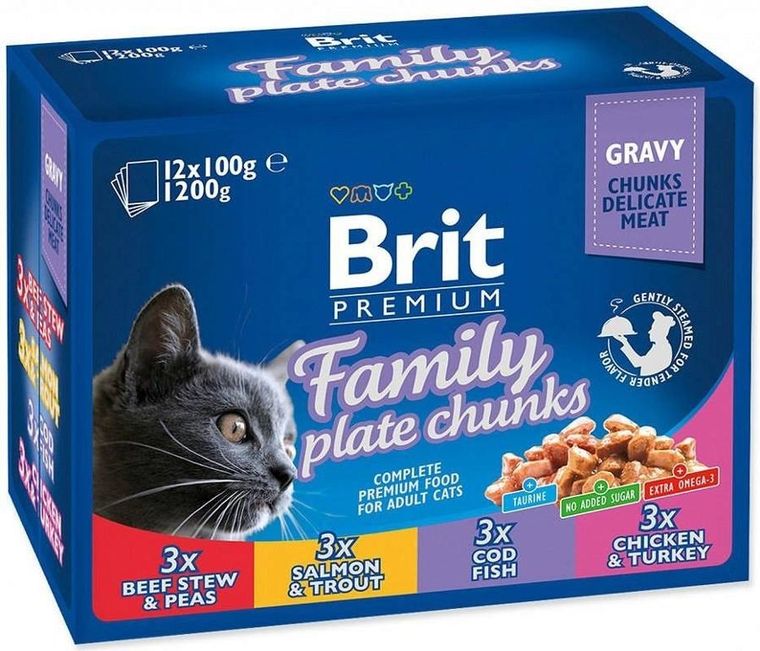 Brit Premium, Family Plate Chunks, Gravy Chunks, Adult, mokra karma dla kota, 12-100g