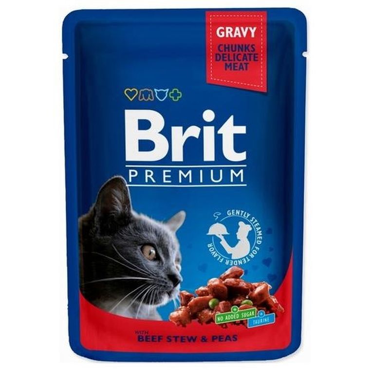 Brit Premium, gulasz z wołowiny i groszek, saszetka dla kota, 100g
