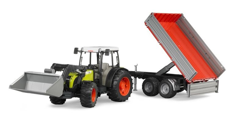 Bruder, traktor Claas Nectis 267F z ładowarką i przyczepą