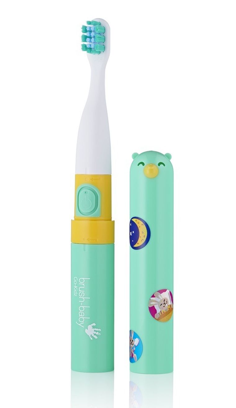 Brush-Baby, Go-Kidz, podróżna szczotka soniczna z naklejkami dla dzieci, zielona