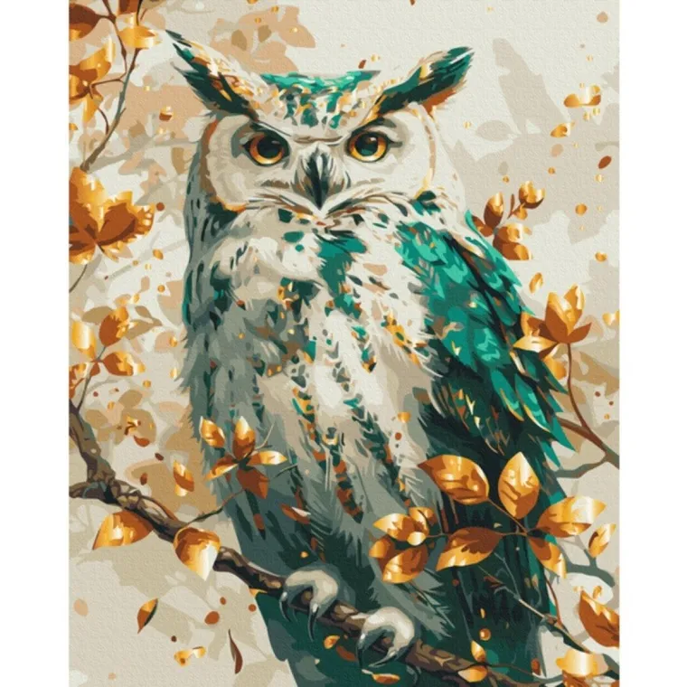Brushme, malowanie po numerach, szmaragdowa sowa, 40-50 cm