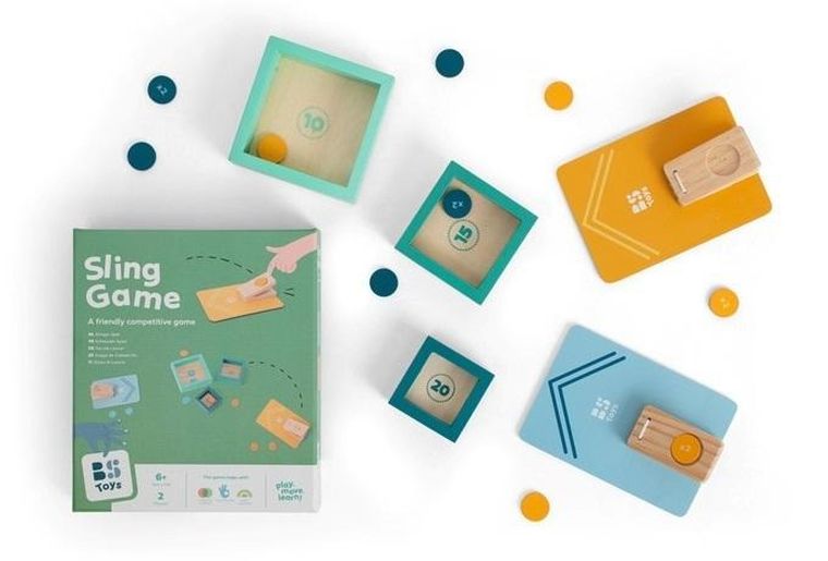 BS Toys, wyrzutnia żetonów, drewniana gra zręcznościowa