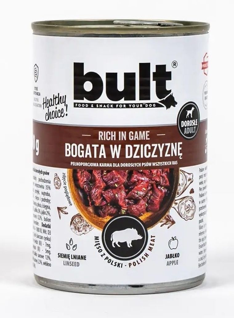 Bult, puszka, bogata w dziczyznę, mokra karma dla psa, 400g