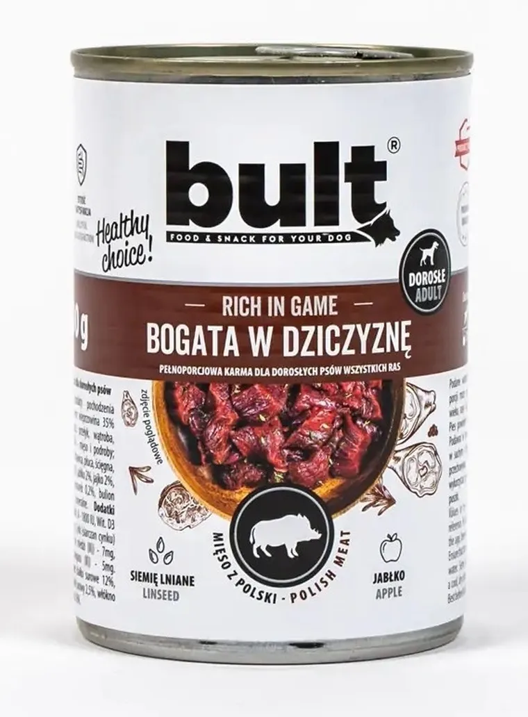 Bult, puszka, bogata w dziczyznę, mokra karma dla psa, 800g