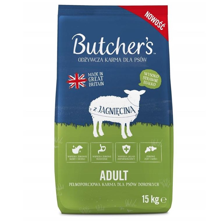 Butcher's, sucha karma dla psa, jagnięcina, 15 kg