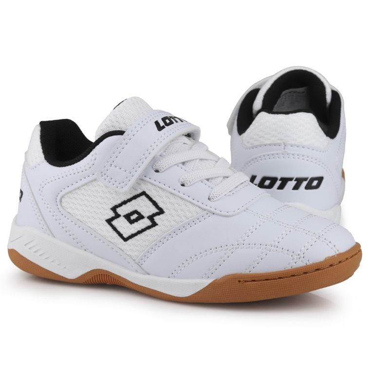 Buty piłkarskie dziecięce, halowe, białe, Whizzer K — Lotto