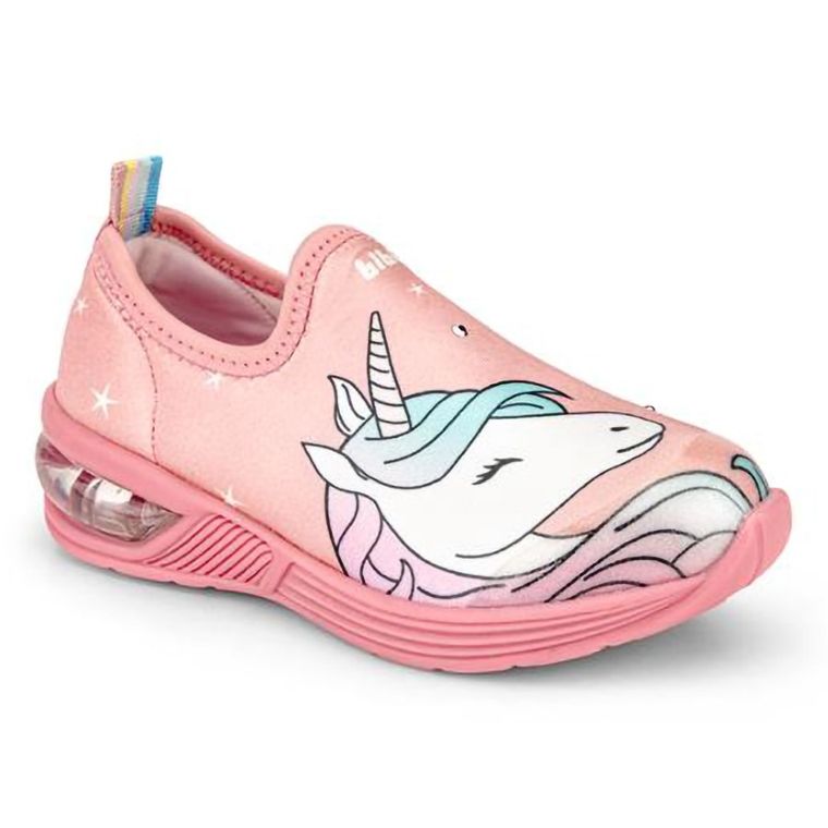 Buty sportowe dziewczęce, slip on, różowe, świecąca podeszwa, Bibi Shoes