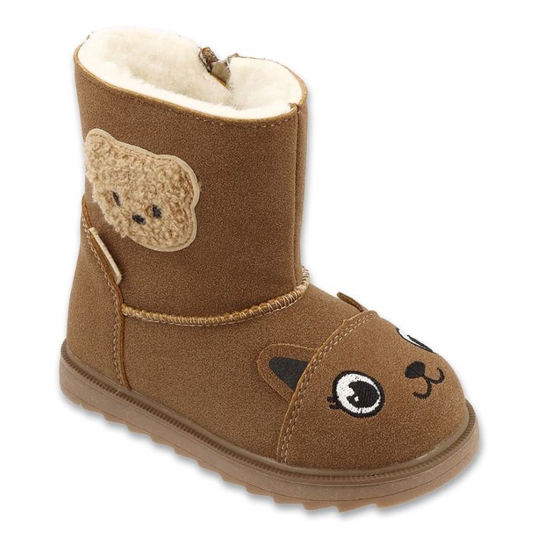 Buty zimowe dziewczęce ze skórą naturalną, ocieplane, brązowe, Befado