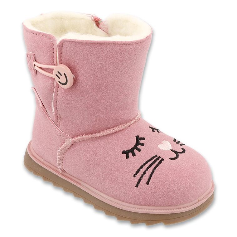 Buty zimowe dziewczęce ze skórą naturalną, ocieplane, różowe, Befado