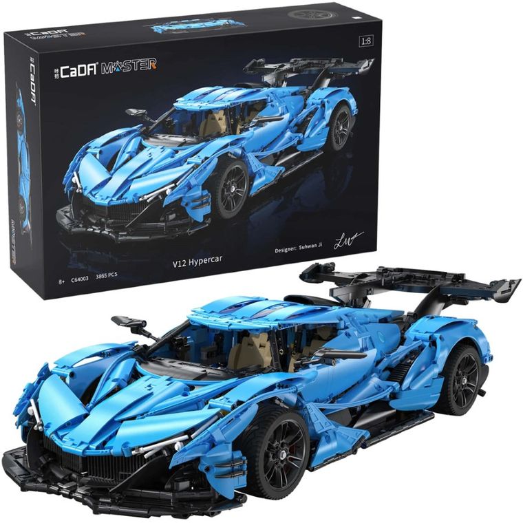 Cada, V12 Hypercar, pojazd wyścigowy, niebieski, 1:8, 60 cm, 3865 elementów