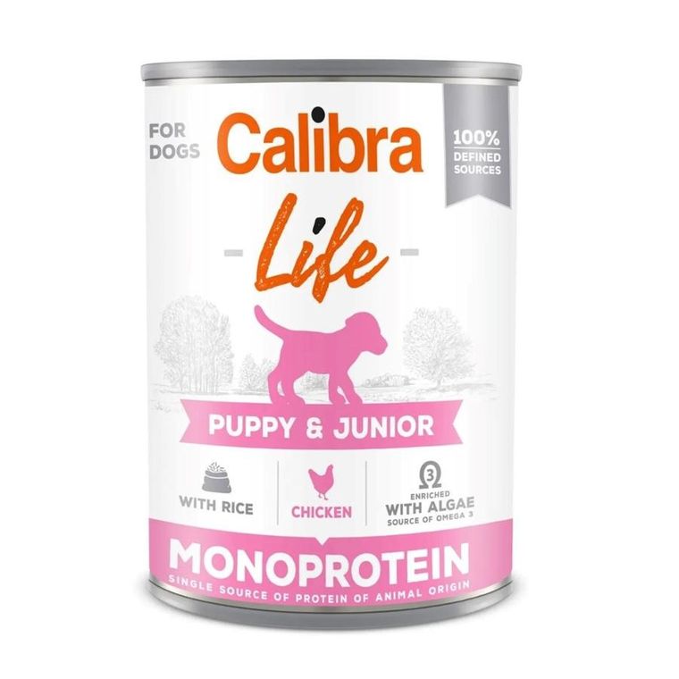 Calibra, Life, Puppy-Junior, kurczak z ryżem, mokra karma dla psów, 400g