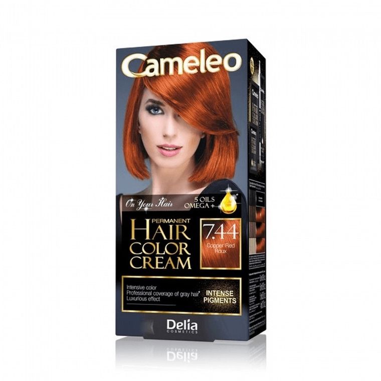 Cameleo, Omega Permanent Hair Color Cream, trwale koloryzująca farba do włosów, 7.44 Copper Red