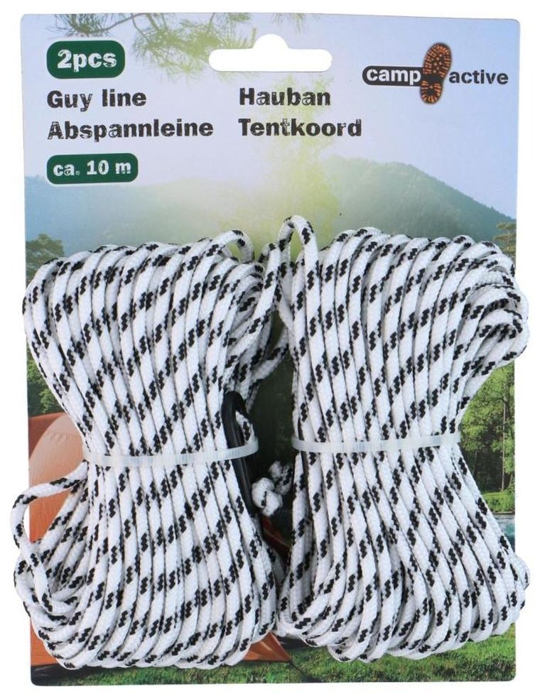Camp Active, linka turystyczna, naciąg do namiotów, 10m, czarno biała, 2 szt.