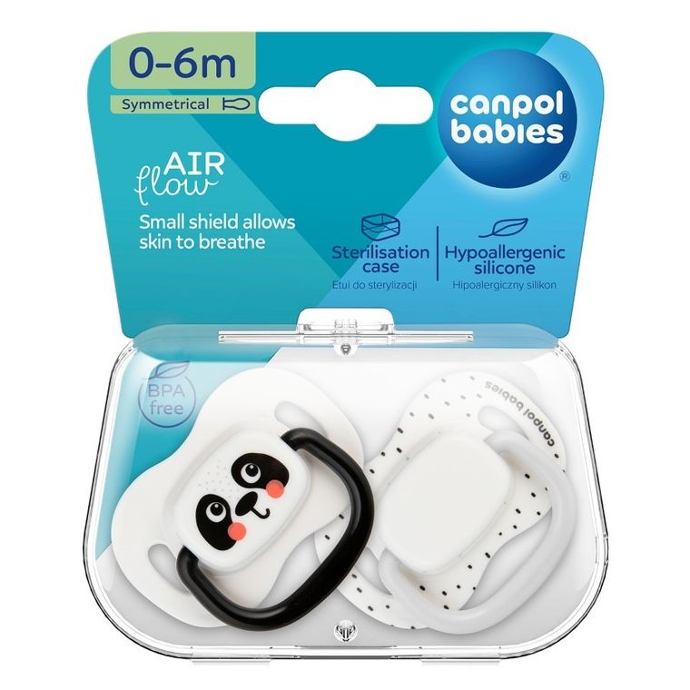 Canpol babies, BabiesBoo, silikonowy smoczek uspokajający, symetryczny, biały, 0-6m, 2 szt.