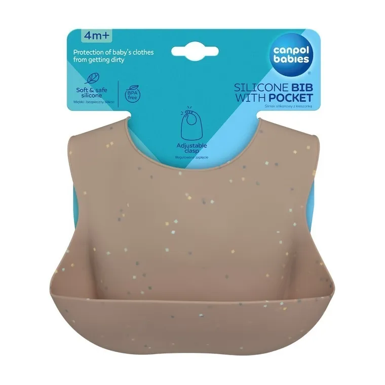 Canpol babies, Dots, śliniak silikonowy z kieszonką, beige