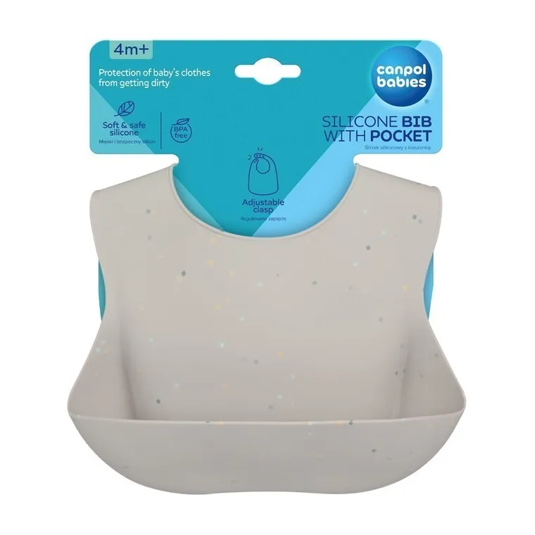 Canpol babies, Dots, śliniak silikonowy z kieszonką, grey