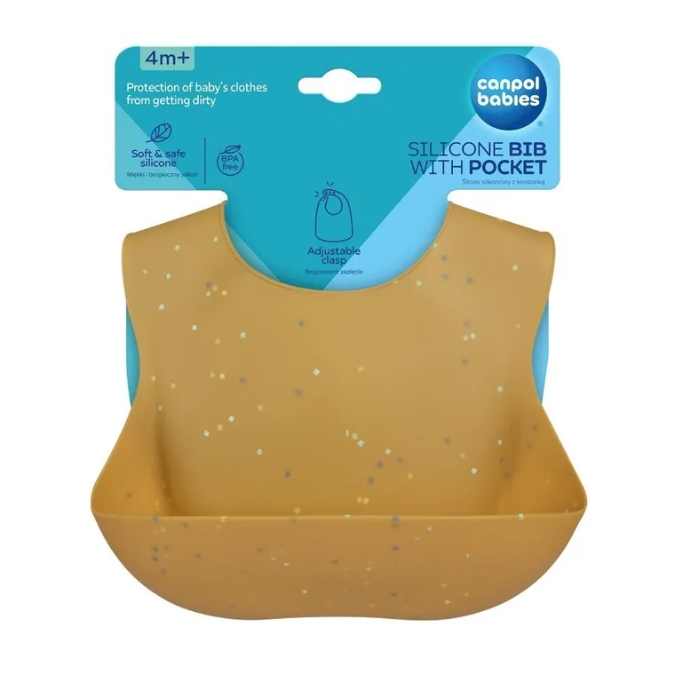 Canpol babies, Dots, śliniak silikonowy z kieszonką, yellow