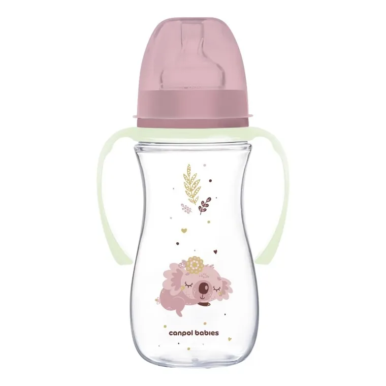 Canpol babies, EasyStart, Sleepy Koala, butelka antykolkowa, z uchwytami świecącymi w ciemności, różowa, 300 ml