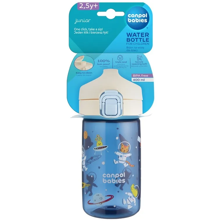 Canpol babies, Junior, bidon na wodę dla dzieci, niebieski, 400 ml