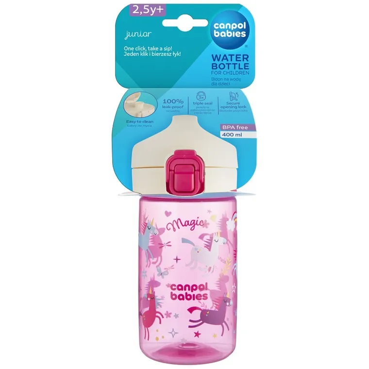 Canpol babies, Junior, bidon na wodę dla dzieci, różowy, 400 ml