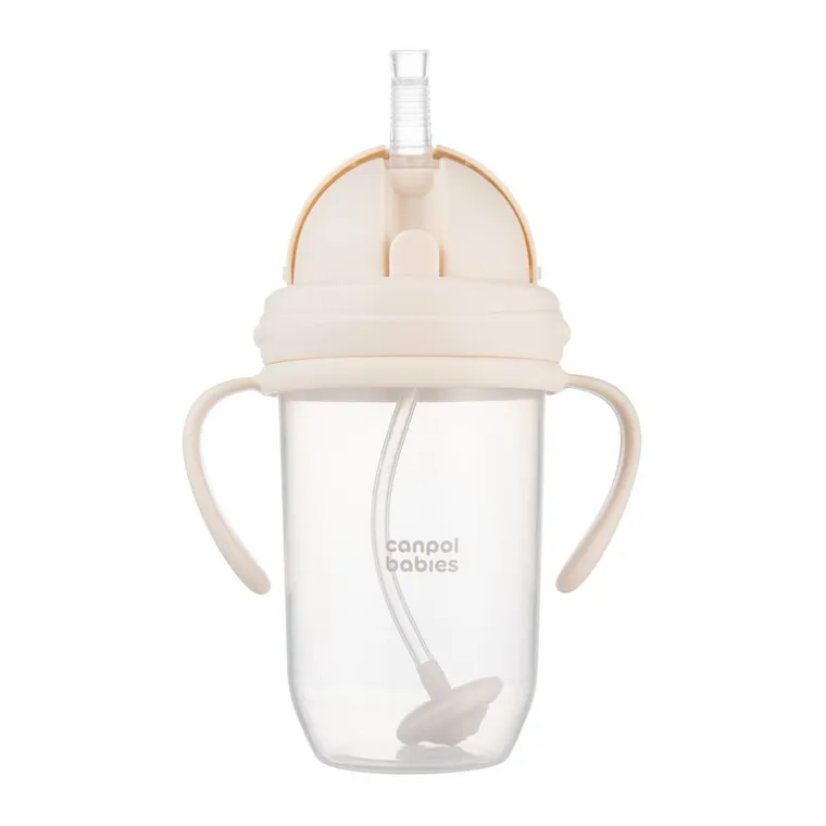 Canpol babies, kubek niekapek, z rurką i odważnikiem, kremowy, 270 ml