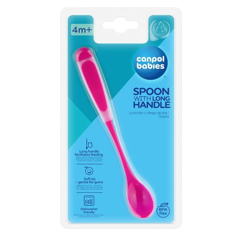 Canpol babies, miękka łyżeczka z długim uchwytem, róż, 4m+