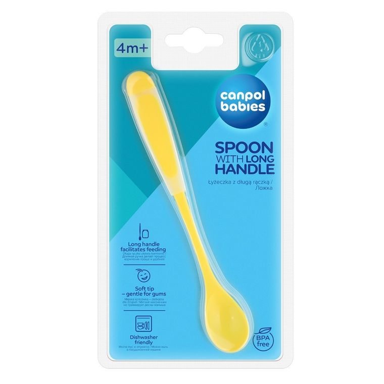 Canpol babies, miękka łyżeczka z długim uchwytem, żółta, 4m+