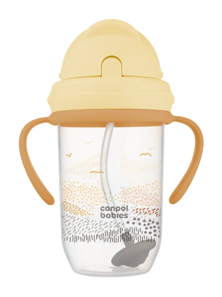 Canpol babies, Mountains, kubek niekapek z rurką i odważnikiem, beżowy, 270 ml