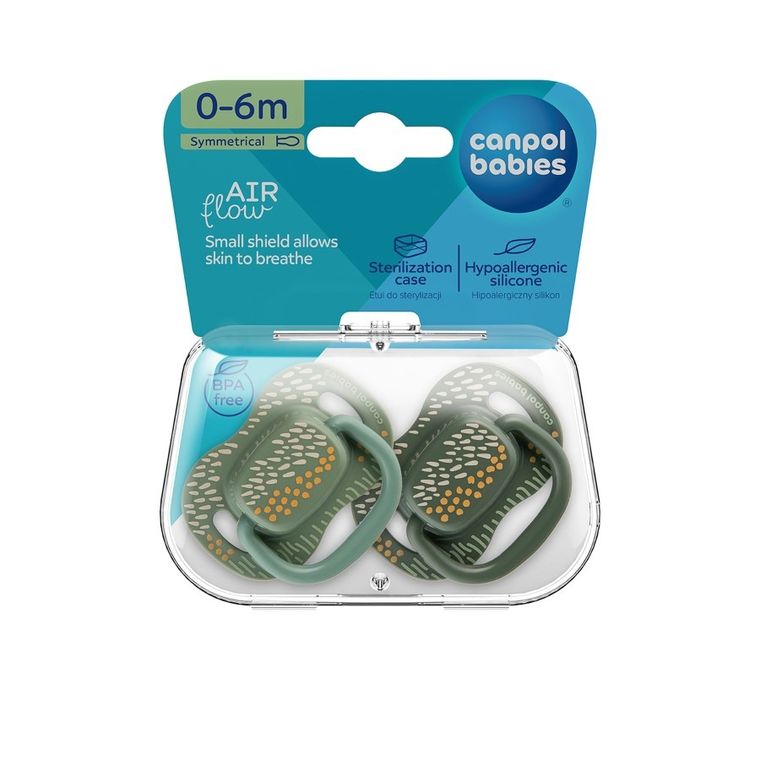 Canpol babies, Mountains, symetryczny smoczek uspokajający, silikonowy, zielony, 0-6 m, 2 szt.