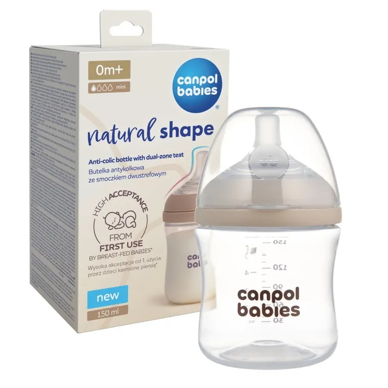Canpol babies, Natural Shape, butelka ze smoczkiem dwustrefowym, 150 ml