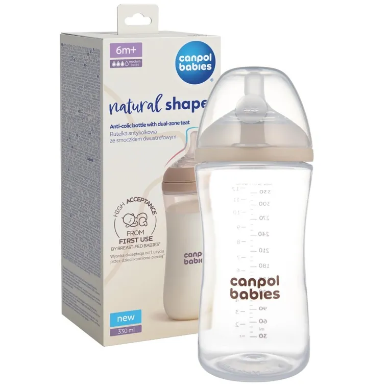 Canpol babies, Natural Shape, butelka ze smoczkiem dwustrefowym, 330 ml
