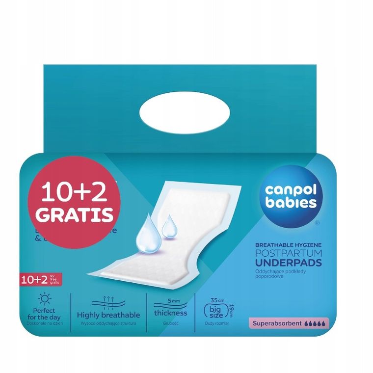 Canpol Babies, oddychające podkłady poporodowe, 12 szt.