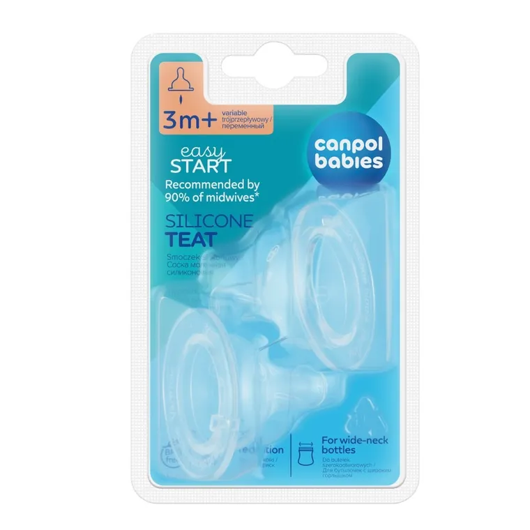 Canpol babies, silikonowe smoczki do butelki szerokootworowej EasyStart, 3-przepływowy, 3m+, 2 szt.
