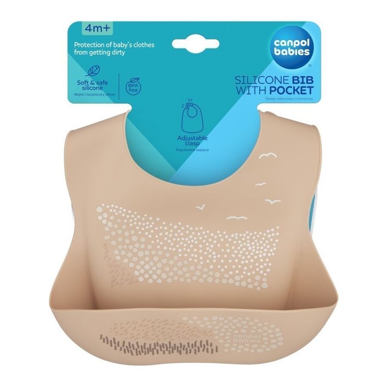 Canpol babies, śliniak silikonowy z kieszonką, beige