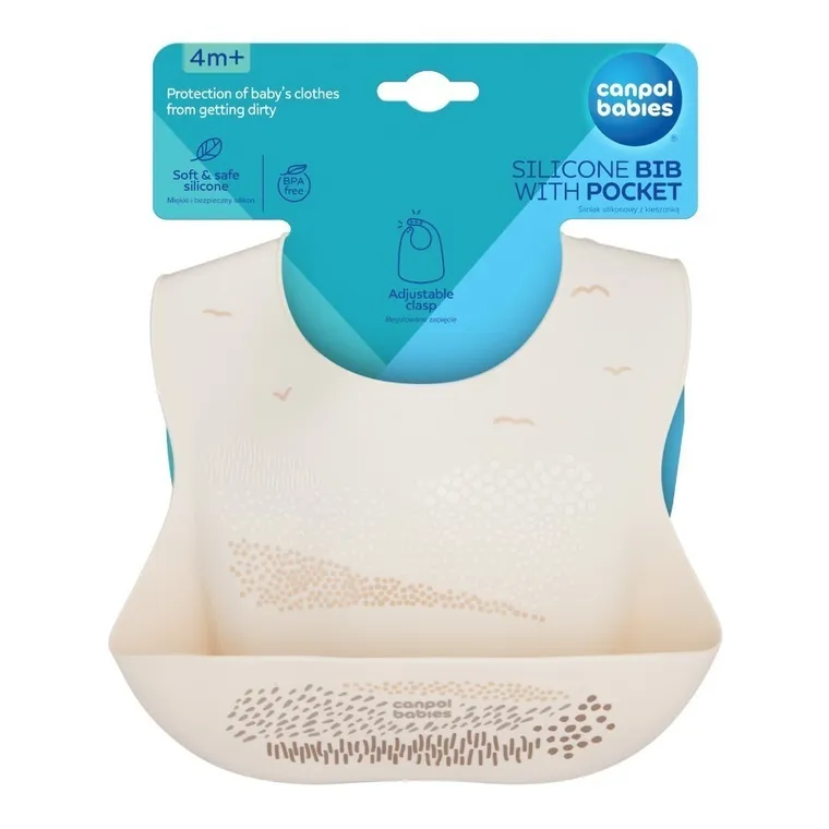 Canpol babies, śliniak silikonowy z kieszonką, creme