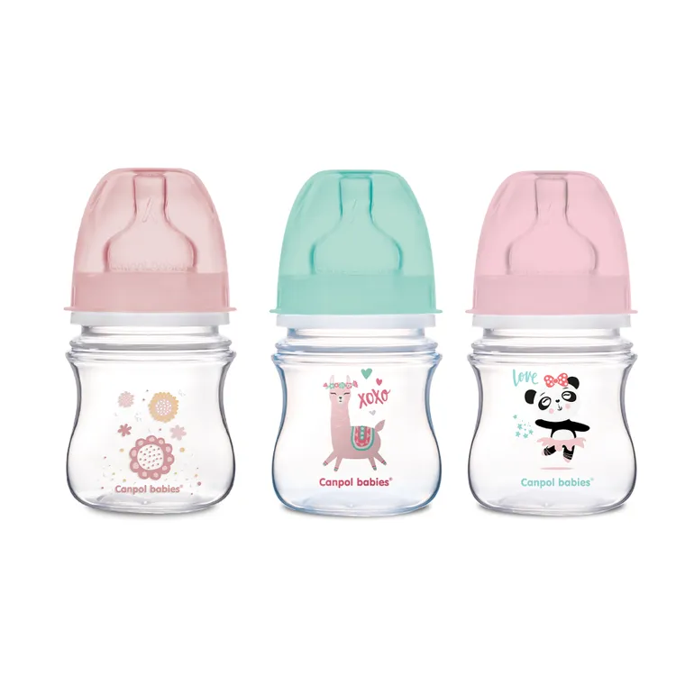 Canpol, Exotic, zestaw butelek Easy Start, szerokie, dziewczynka, 120 ml, 3 szt.