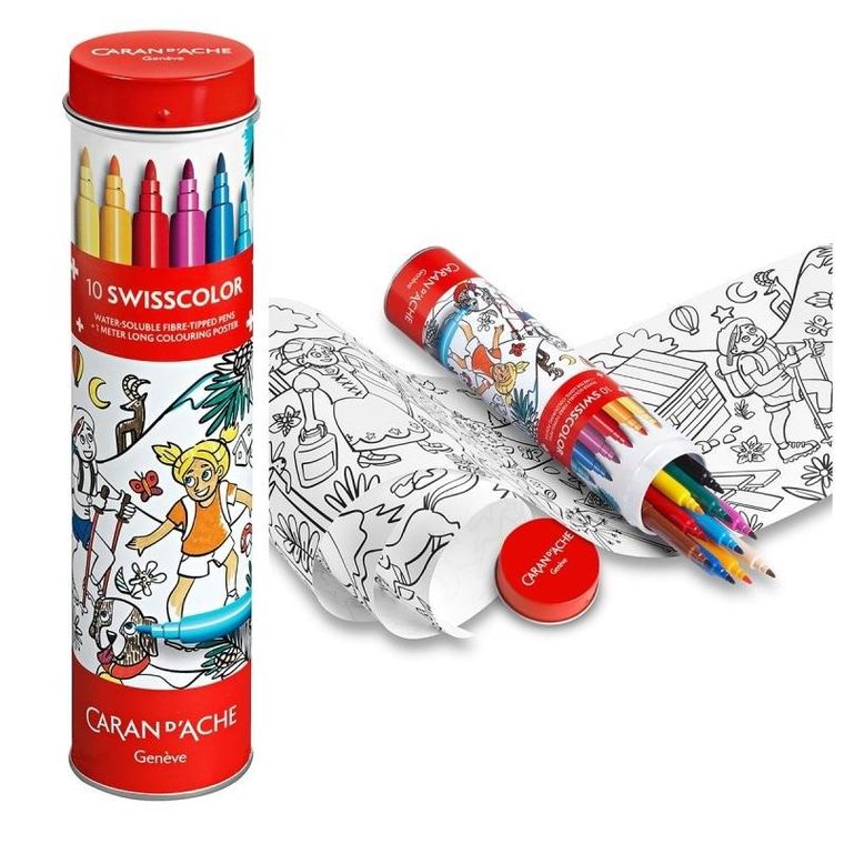 Caran d’Ache, Swisscolor, flamastry akwarelowe z kolorowanką, 10 kolorów