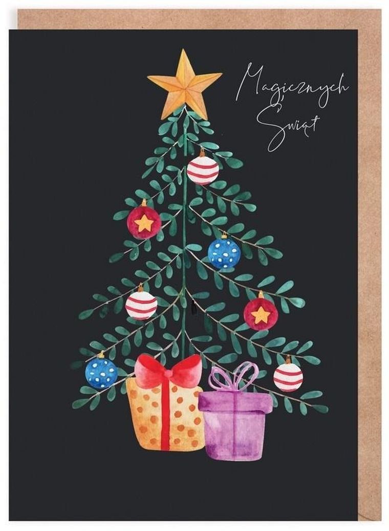 Cardie, kartka, Boże Narodzenie, choinka, czarna