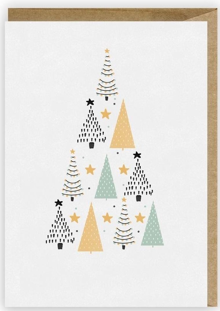 Cardie, kartka, Boże Narodzenie, choinka, miętowo-złota