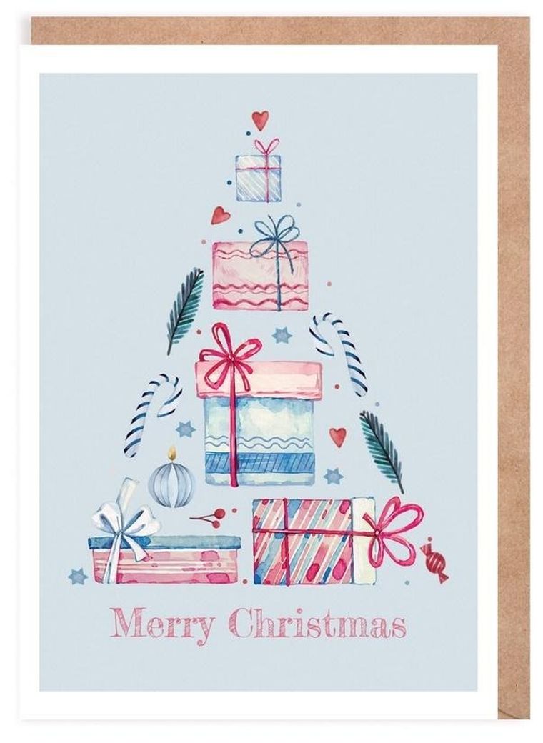 Cardie, kartka, Boże Narodzenie, choinka, niebieska