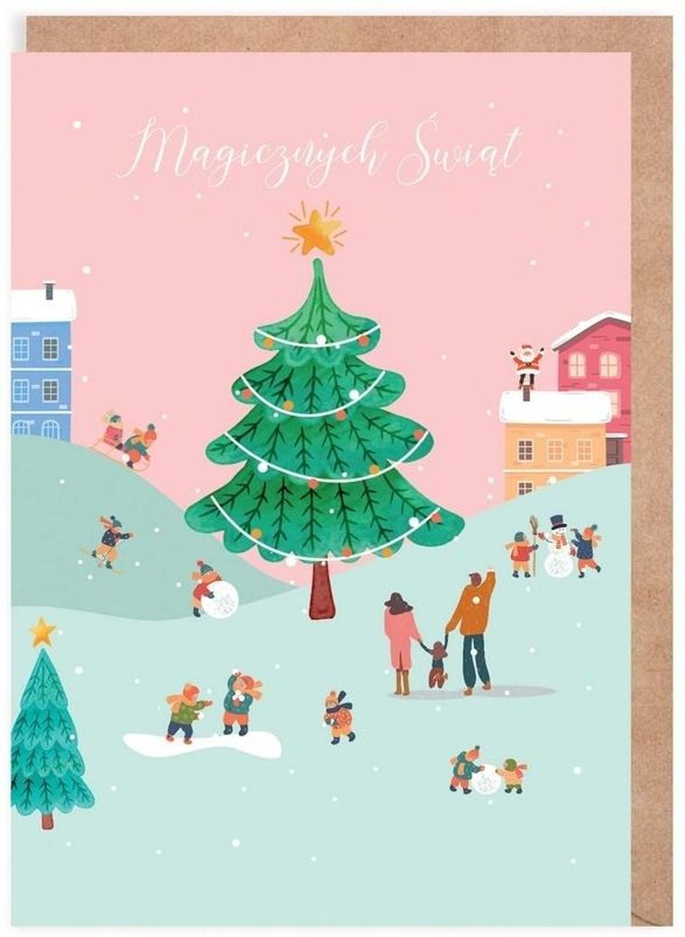 Cardie, kartka, Boże Narodzenie, miasteczko