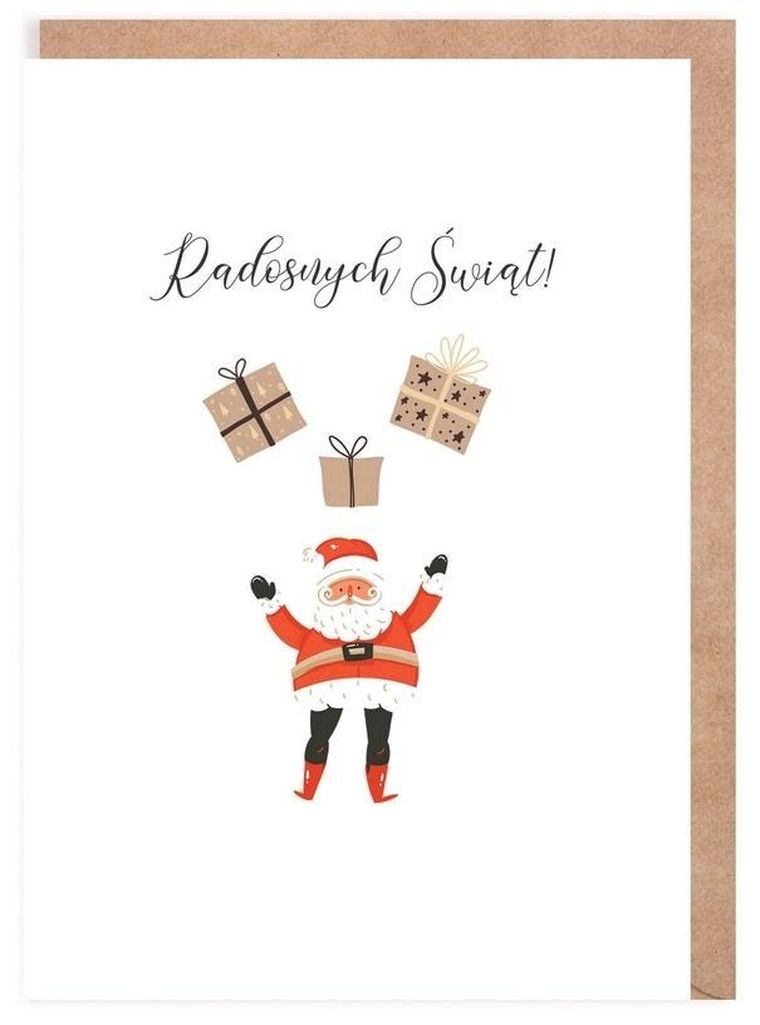 Cardie, kartka, Boże Narodzenie, mikołaj z prezentami