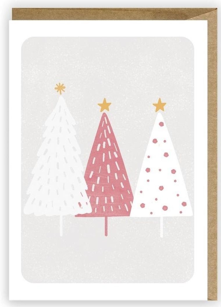 Cardie, kartka, Boże Narodzenie, pastelowe choinki