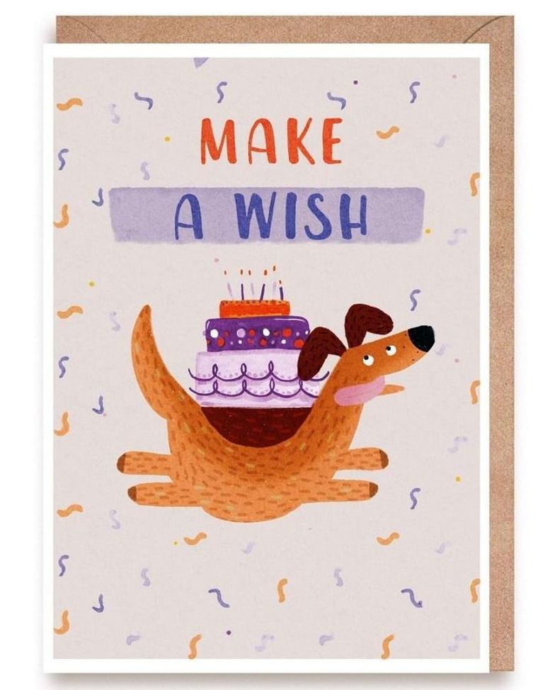 Cardie, kartka okolicznościowa A6, urodzinowa, Pies, Make a wish