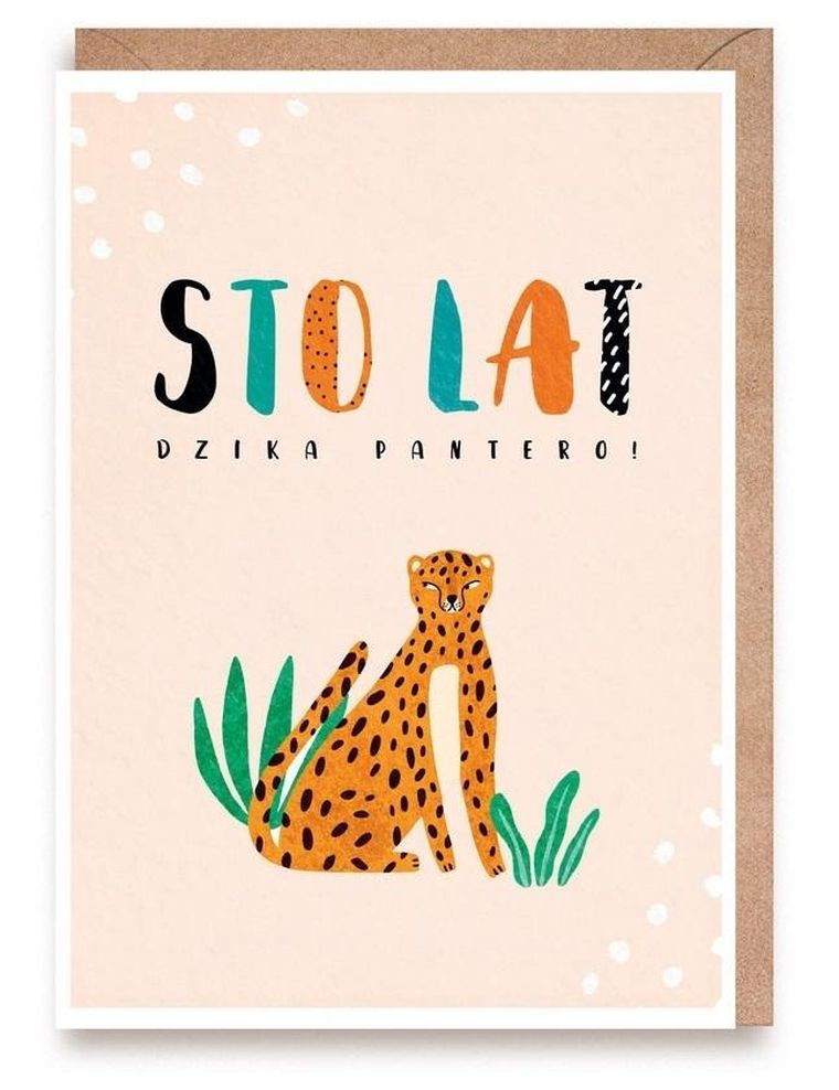 Cardie, kartka okolicznościowa A6, urodzinowa, Sto lat, Dzika Pantero