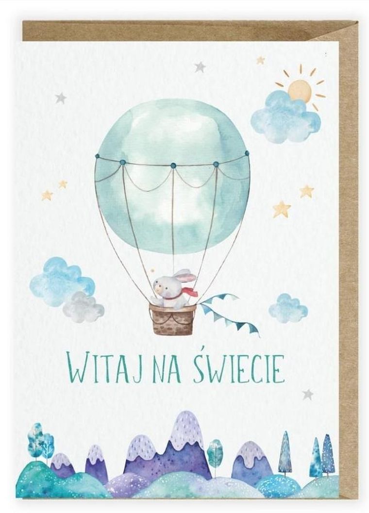 Cardie, kartka okolicznościowa A6, z okazji narodzin, Balonik