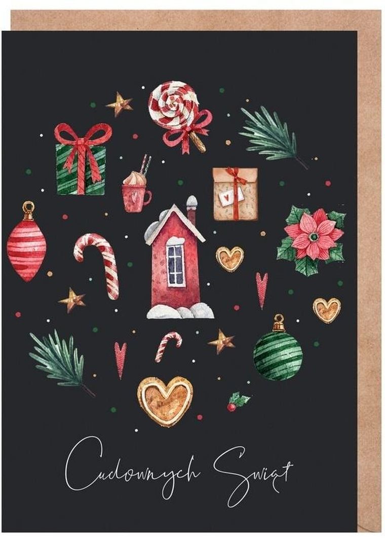 Cardie, kartka okolicznościowa, Boże Narodzenie, Bombka, eko koperta
