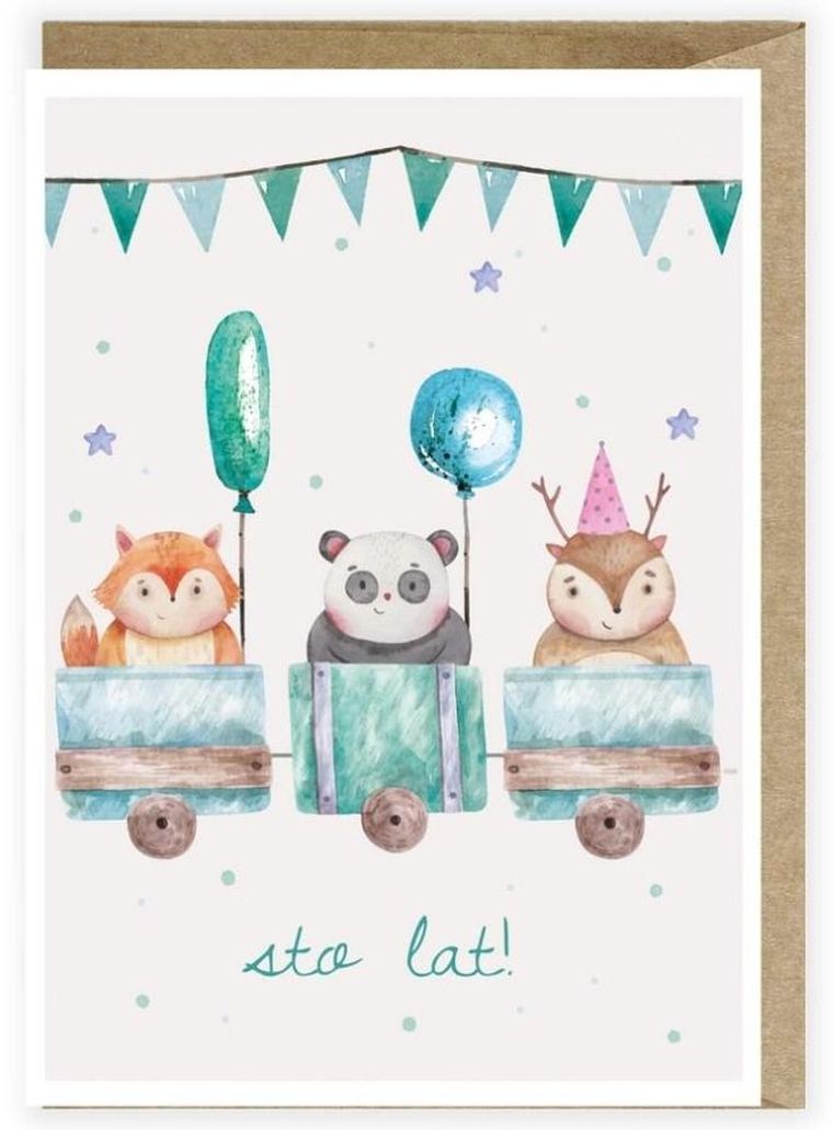 Cardie, kartka urodzinowa, Roczek, zwierzaki