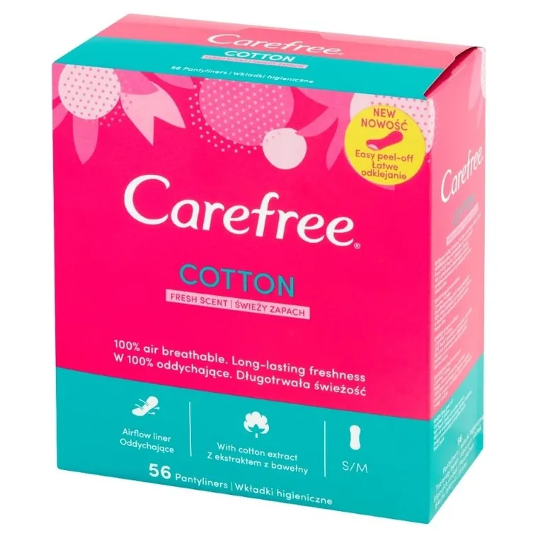 Carefree, Cotton, wkładki higieniczne, Fresh Scent, świeży zapach, 56 szt.
