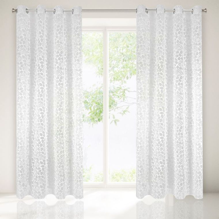 Caren, firana gotowa, zdobiona wzorem w róże, 140-250 cm